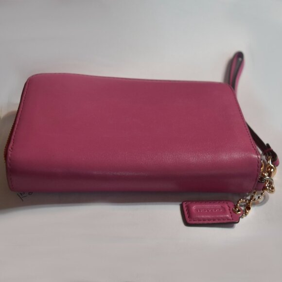 Coach Smooth Leather Double Zip Wallet Wristlet Pink Pre-owned - Picture 5 of 7